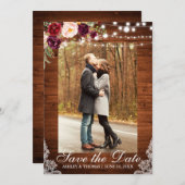 Rustikale Hochzeit Burgund Blumenspitze Save the D Save The Date (Vorne/Hinten)