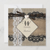 Rustikale Hochzeit Burlap Hessian Lace Pearl Herz Einladung (Vorderseite)