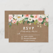 Rustikale Hochzeit Burlap Pink White Floral RSVP Karte (Vorne/Hinten)