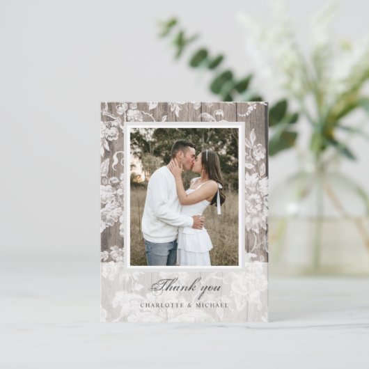 Rustikale Hochzeit danken Ihnen Foto Postkarte (Stehend Vorderseite)