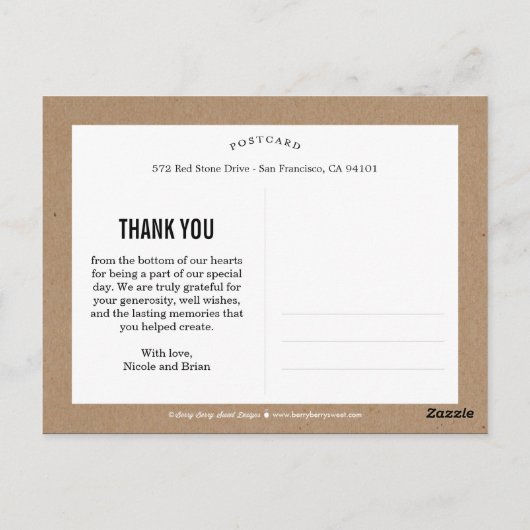 Rustikale Hochzeit Dankeschön Karte - Handwerk (Rückseite)