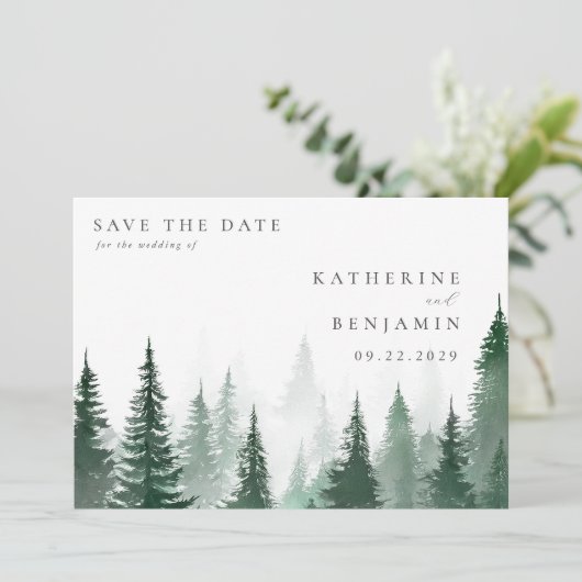 Rustikale Hochzeit der Bäume im Wald Save The Date (Stehend Vorderseite)