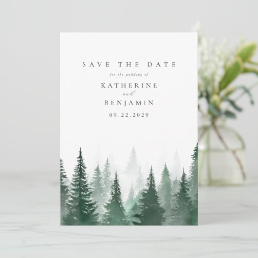 Rustikale Hochzeit der Bäume im Wald Save The Date (Stehend Vorderseite)