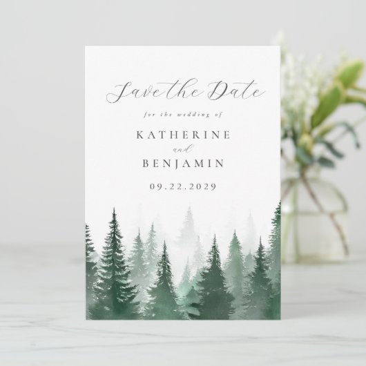 Rustikale Hochzeit der Bäume im Wald Save The Date (Stehend Vorderseite)
