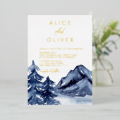 Rustikale Hochzeit der blauen Bäume Folieneinladung (Stehend vorne)