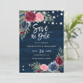 Rustikale Hochzeit der Blauen Burgundy Blush Save The Date (Stehend Vorderseite)