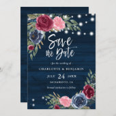 Rustikale Hochzeit der Blauen Burgundy Blush Save The Date (Vorne/Hinten)