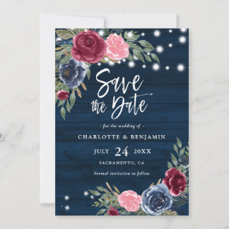Rustikale Hochzeit der Blauen Burgundy Blush Save The Date