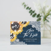 Rustikale Hochzeit der blauen Sonnenblumen der Mar Ankündigungspostkarte (Stehend Vorderseite)