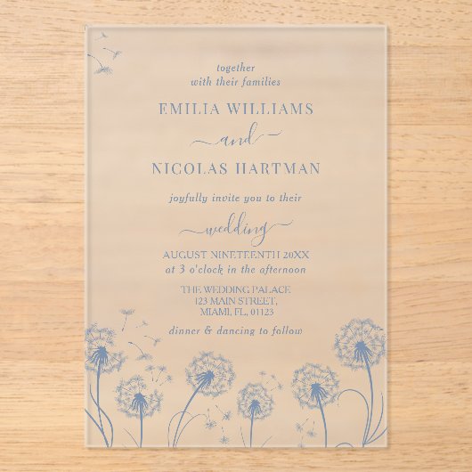 Rustikale Hochzeit der blauen Wildblume Acryleinladungen (Vorderseite)