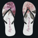 Rustikale Hochzeit der Blumenzwiebelmädchen Badesandalen<br><div class="desc">Romantische,  handgezeichnet Aquarell lila,  pfirsichfarben und bordeauxfarbene Rose Blumendesign und rot rosa Vintage Spitze. Chic und elegant,  großartiger dreh-Flop für Brautjungfrau in Vintage Hochzeit,  rustikale Hochzeit oder Landhochzeit im Herbst. Sehen Sie sich alle passenden Stücke in der Sammlung unten an.</div>