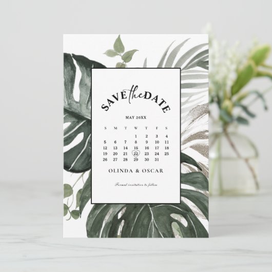 Rustikale Hochzeit der botanischen Wasserfarbe Save The Date (Stehend Vorderseite)