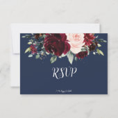 Rustikale Hochzeit der Burgunder Navy Blush Blumen RSVP Karte (Rückseite)