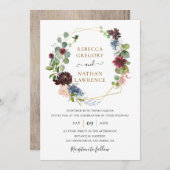 Rustikale Hochzeit der Burgundy Navy mit geometris Einladung (Vorne/Hinten)