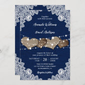 Rustikale Hochzeit der Country Navy Blue Burlap La Einladung (Vorne/Hinten)