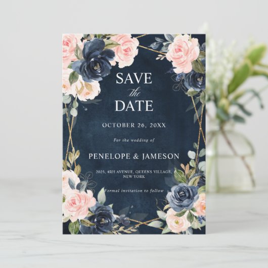 Rustikale Hochzeit der geometrischen Holzschifffah Save The Date (Stehend Vorderseite)