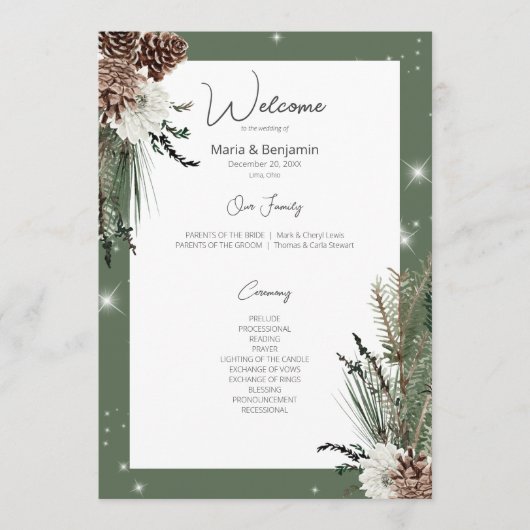 Rustikale Hochzeit der grünen Pine Programm (Vorderseite)