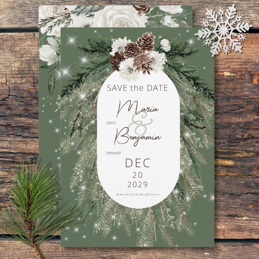 Rustikale Hochzeit der grünen Pine Save The Date