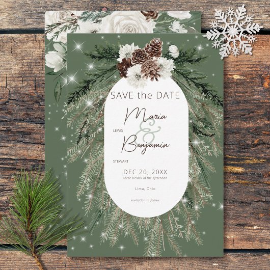 Rustikale Hochzeit der grünen Pine Save The Date
