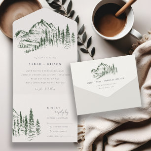 Rustikale Hochzeit der grünen Pinienwälder All In One Einladung