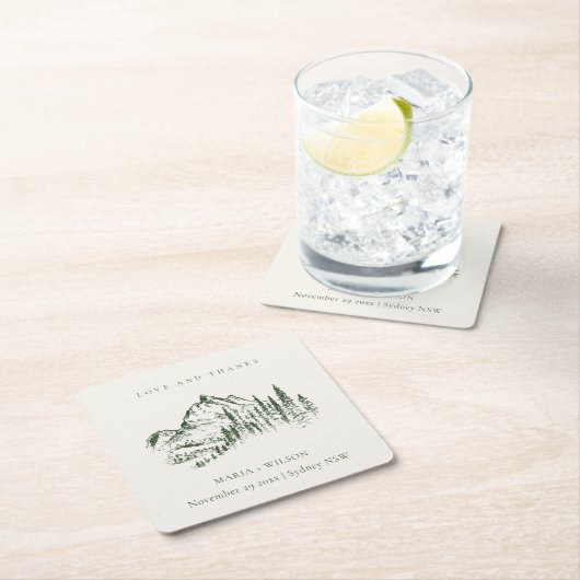 Rustikale Hochzeit der grünen Pinienwälder Rechteckiger Pappuntersetzer (Vor Ort)