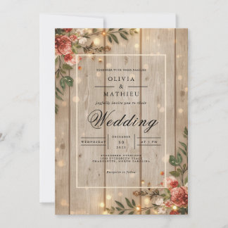 Rustikale Hochzeit der Holzflora Einladung