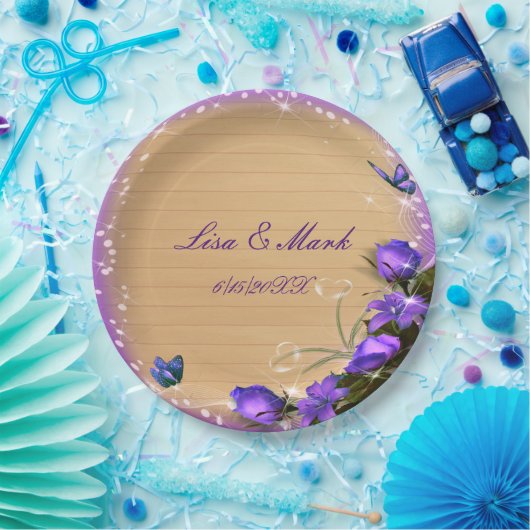 Rustikale Hochzeit der Lila Blütenschmetterlinge Pappteller (Party)