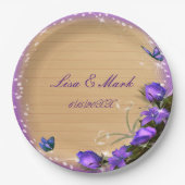 Rustikale Hochzeit der Lila Blütenschmetterlinge Pappteller (Vorderseite)