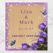 Rustikale Hochzeit der Lila Blütenschmetterlinge Weinetikett (Einzelnes Label)