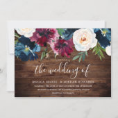 Rustikale Hochzeit der Marine Burgundy Red Burgund Einladung (Vorderseite)