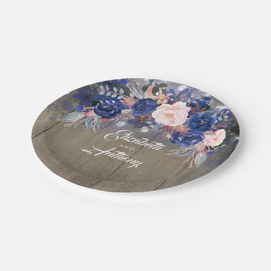 Rustikale Hochzeit der Marine Pappteller (Schrägansicht)