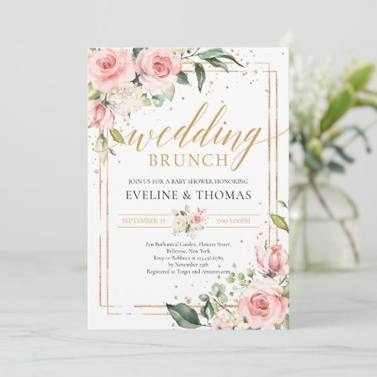 Rustikale Hochzeit der modernen Typografie in Rosa Einladung (Stehend Vorderseite)