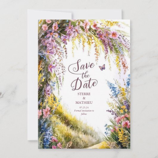 Rustikale Hochzeit der modernen Wildblume Save The Date (Vorderseite)
