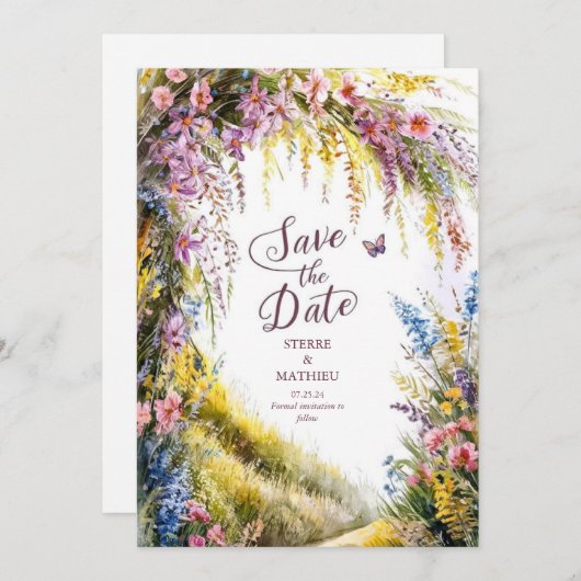 Rustikale Hochzeit der modernen Wildblume Save The Date (Vorne/Hinten)