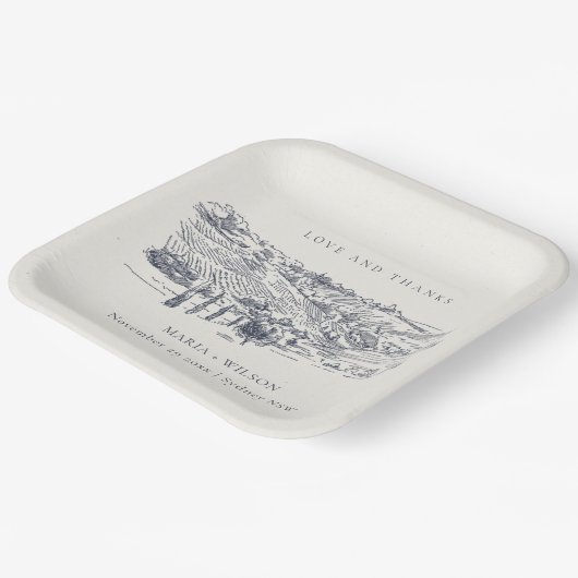 Rustikale Hochzeit der Navy Blauer Weinkeller Pappteller (Gewinkelt)