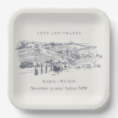 Rustikale Hochzeit der Navy Blauer Weinkeller Pappteller (Vorderseite)