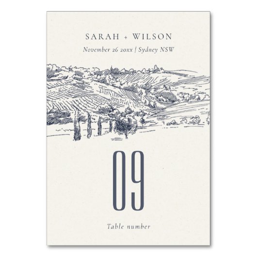 Rustikale Hochzeit der Navy Blauer Weinkeller Tischnummer (Vorderseite)