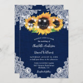 Rustikale Hochzeit der Navy Blue Burlap Lace Sunfl Einladung (Vorne/Hinten)
