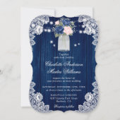 Rustikale Hochzeit der Navy Blush Floral Einladung (Vorderseite)