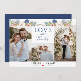 Rustikale Hochzeit der Navy Blush Pink Floral Dankeskarte