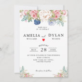 Rustikale Hochzeit der Navy Blush Pink Floral Einladung (Vorderseite)