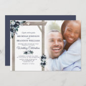 Rustikale Hochzeit der Navy & Dusty Blue Floral Fo Einladung (Vorne/Hinten)