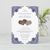 Rustikale Hochzeit der Navy Einladung (Stehend Vorderseite)