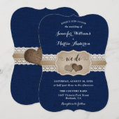 Rustikale Hochzeit der Navy Einladung (Vorne/Hinten)