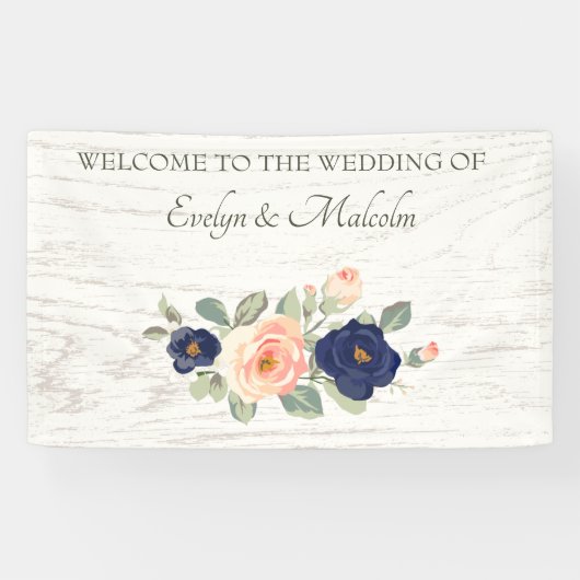 Rustikale Hochzeit der Navy in Blau und Peach Flor Banner (Horizontal)