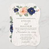 Rustikale Hochzeit der Navy in Blau und Peach Flor Einladung (Vorne/Hinten)