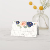 Rustikale Hochzeit der Navy in Blau und Peach Flor Platzkarte (Vorderseite)