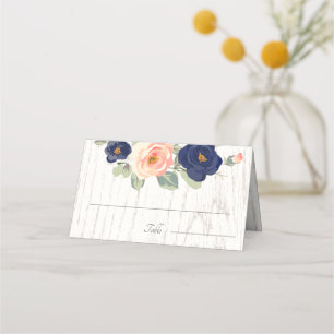 Rustikale Hochzeit der Navy in Blau und Peach Flor Platzkarte