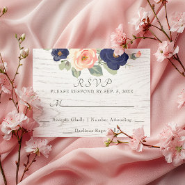 Rustikale Hochzeit der Navy in Blau und Peach Flor RSVP Karte
