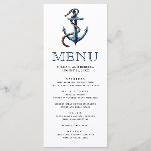 Rustikale Hochzeit der Navy Menükarte (Vorderseite)